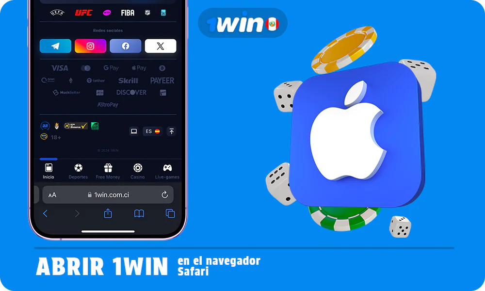Para instalar 1win iOS, abra el sitio web oficial en el navegador Safari