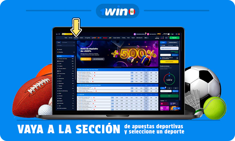 Seleccione un deporte en el menú superior de 1win