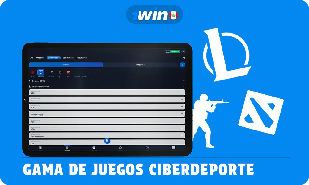 La lista de disciplinas ciberdeportivas en 1win es amplia y los jugadores de Perú pueden realizar apuestas tanto antes del partido como en directo