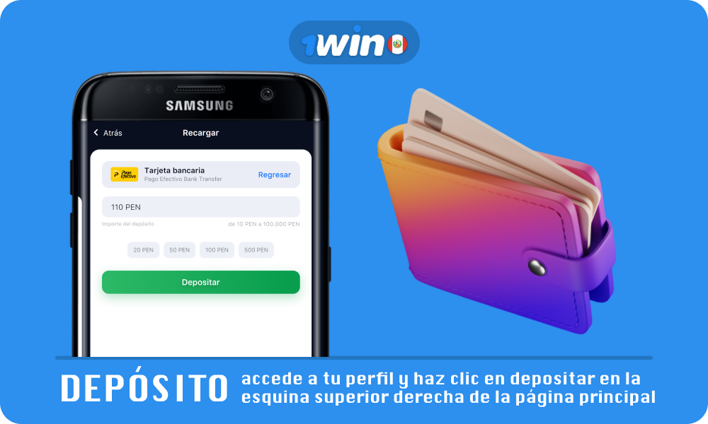 Para apostar en fútbol en 1win en Perú, haz un depósito de S/5 eligiendo el método de pago que más te convenga