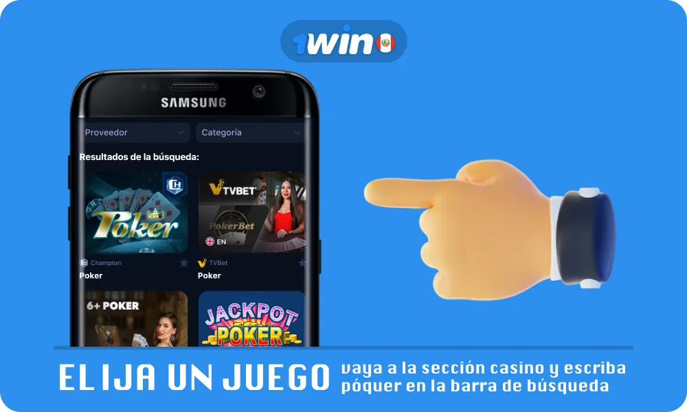 Para comenzar a jugar poker online en 1win en Perú, en la sección Casino ingresa Poker en la barra de búsqueda, selecciona el juego que te gusta y comienza a jugar