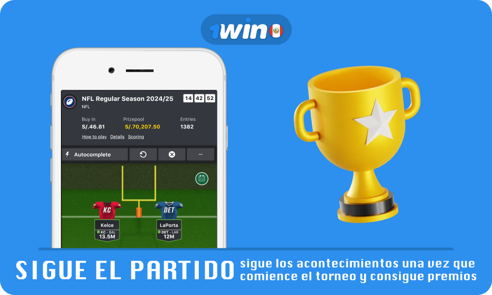 Una vez formado tu equipo, sigue los eventos del torneo y recibe recompensas por los logros de tus jugadores en deportes de fantasía en el sitio web de 1win