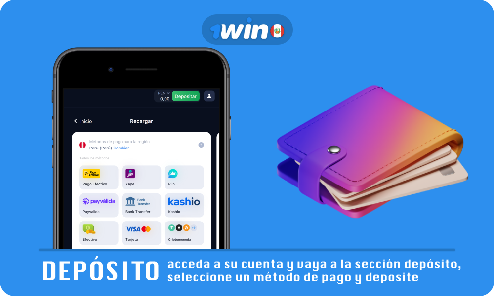 Para realizar una apuesta en 1win Twain Sport, inicie sesión en su cuenta, vaya a la sección Depósito y deposite un mínimo de 5 PEN utilizando cualquier método de pago disponible