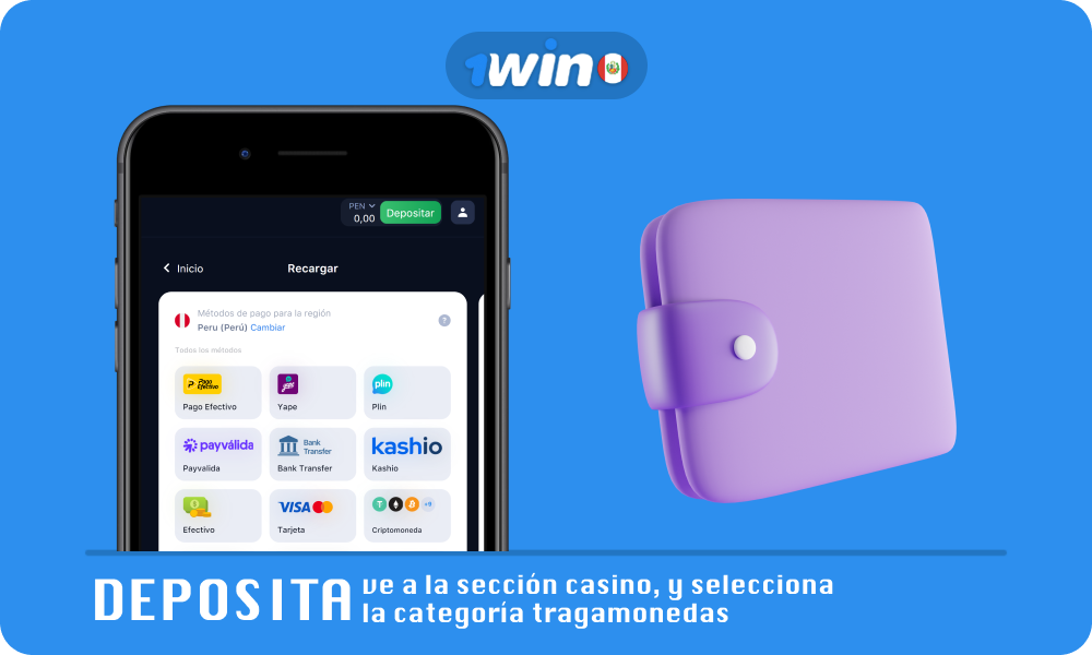 Para jugar a las máquinas tragamonedas de 1win Perú, realiza un depósito de S/5, ingresa a la sección Casino y selecciona la categoría Slots