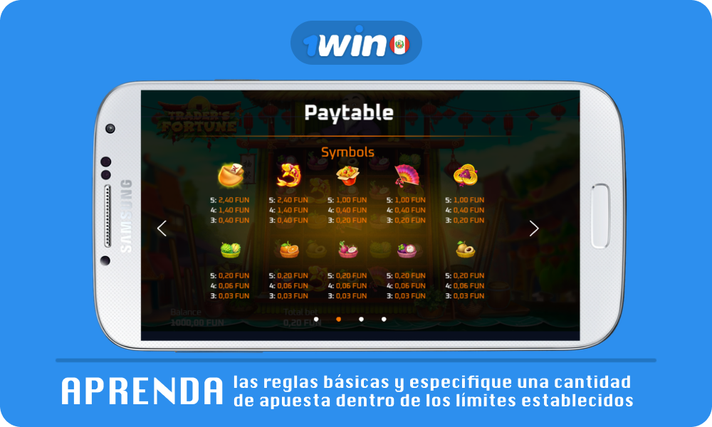 Los jugadores deben aprender las reglas básicas de las tragamonedas e ingresar el monto de la apuesta para comenzar a jugar en las máquinas tragamonedas del casino en línea 1win Perú con dinero real