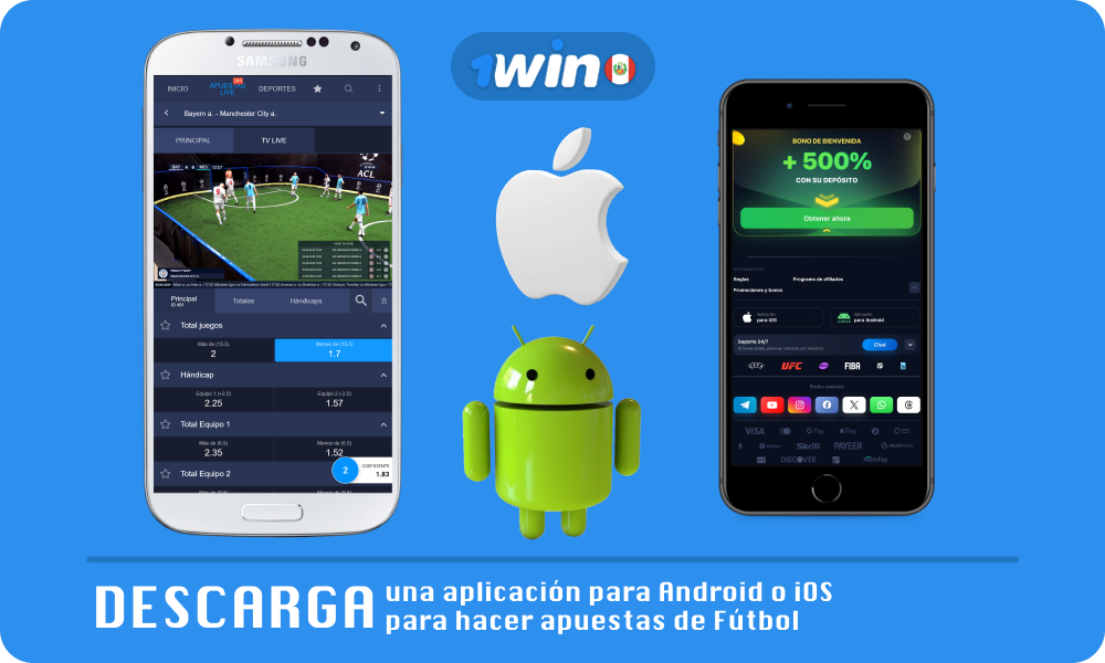 Para apostar en fútbol con 1win Perú, descarga la aplicación móvil para Android o iOS ingresando al sitio web oficial y siguiendo las instrucciones de instalación