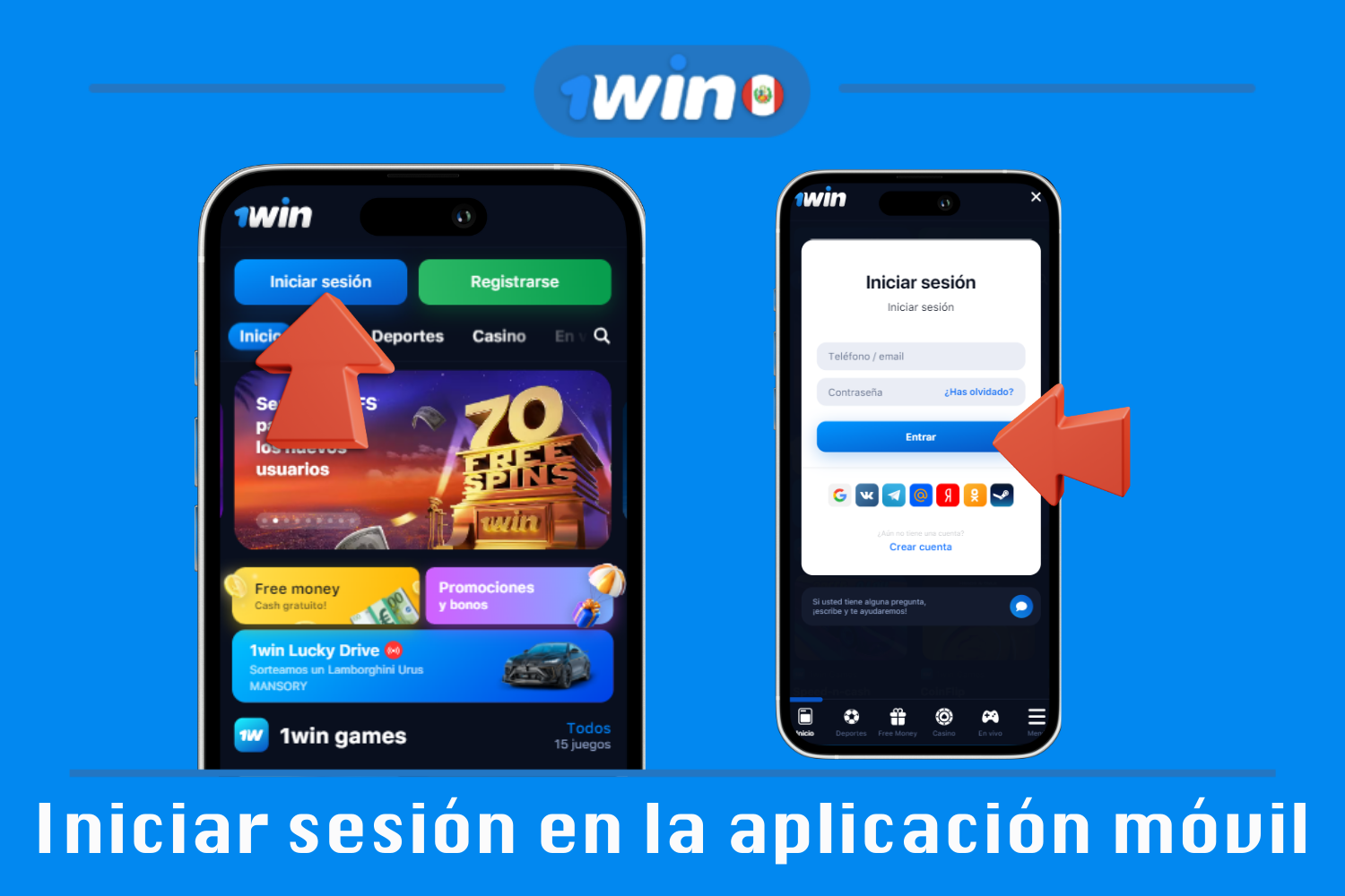 Para iniciar sesión en la aplicación 1win, los usuarios de Perú deben abrir la aplicación, pulsar el botón «Iniciar sesión», introducir sus datos o utilizar las redes sociales